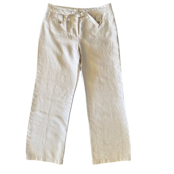Charter Club Full Length Linen Pants Size 14 Womens Relaxed Fit Cream Pocket - Picture 1 of 6